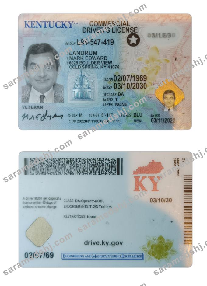 USA Kentucky driving license 2022-present